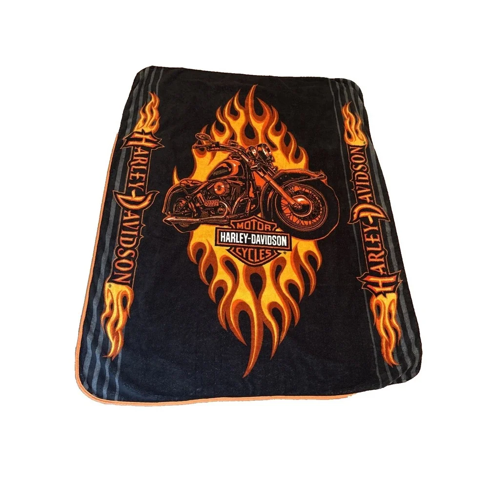 Harley Davidson Motorcycle Bike Fleece Throw Blanket 4'x 5' Flames 2008 Biker